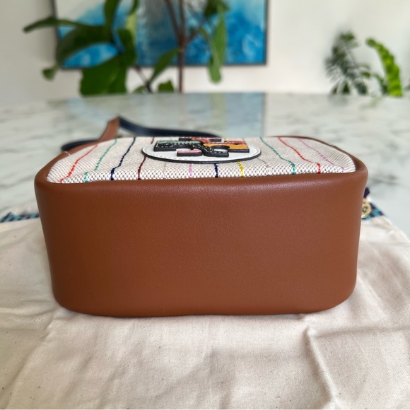 NWOT Tory Burch Perry Bombe Canvas Colorblock Mini Bag Multi Striped Leather - Picture 6 of 12